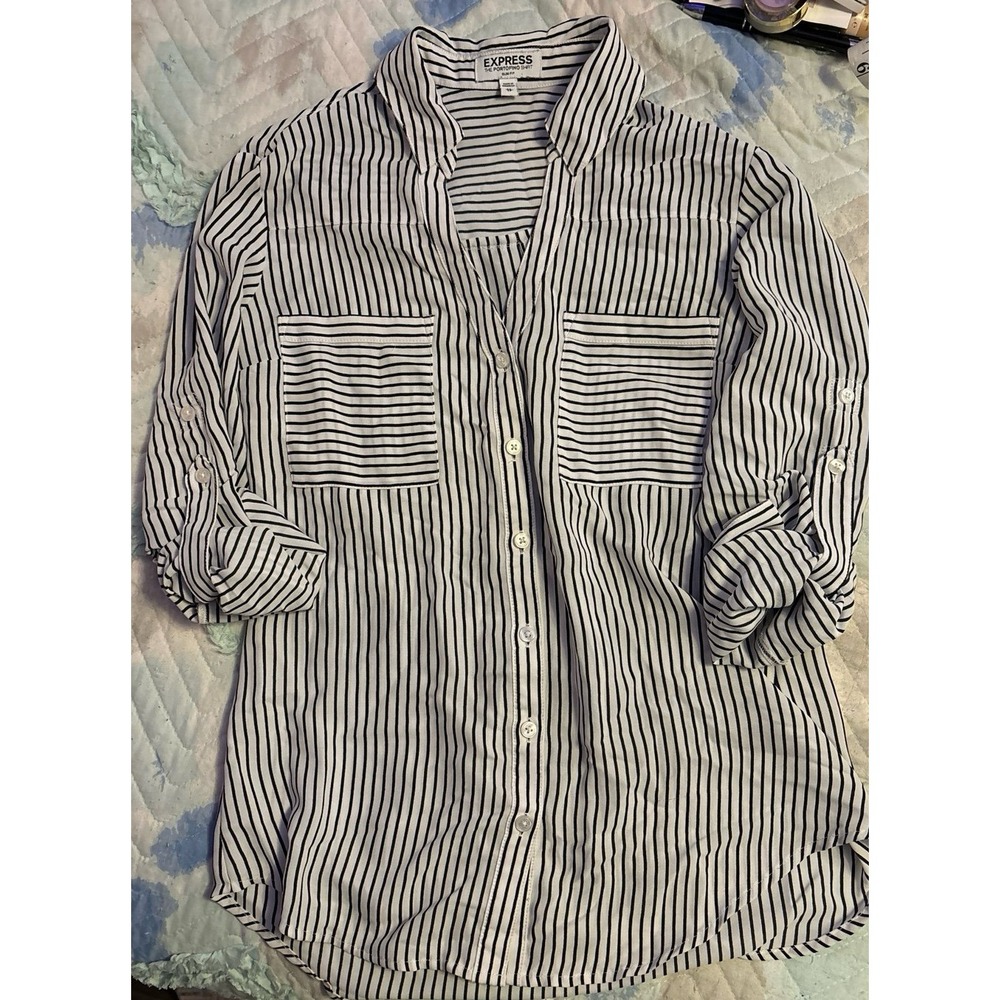 Express‎ Portofino Shirt, Slim Fit, Black and White Stripe, Size XS